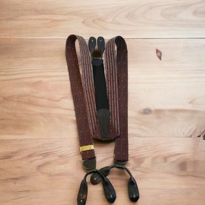 Coach Y-Back Suspenders Braces 46" Maroon Diamond Silk Pattern Leather Fasteners